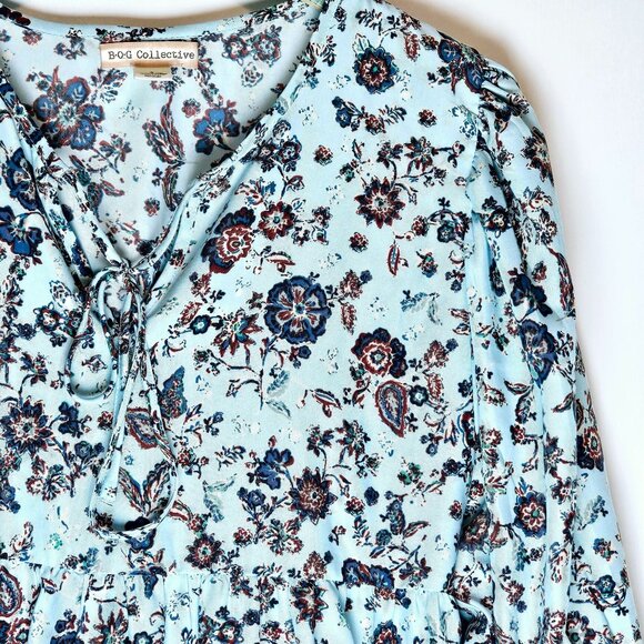 BOG Collective Women's Blue Ivory Floral Oversized Mini Babydoll Dress, NWOT, Sm - Picture 3 of 9